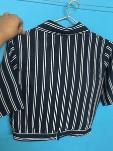 Striped Short Sleeve Button-Up Top