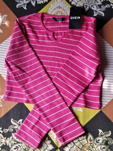 Pink Striped Crop Top