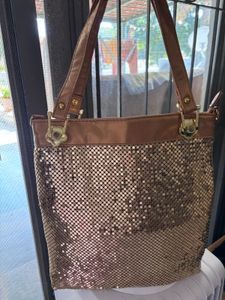 Metallic Mesh Gold Tote Bag
