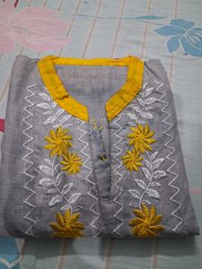 Grey Embroidered Kurta