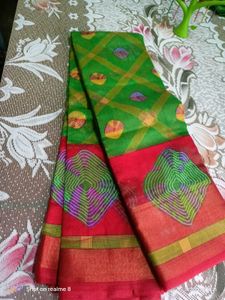 Green & Red Patterned Saree