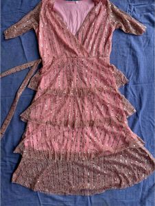Sequin Embellished Fit &amp; Flare Dress (Pink)