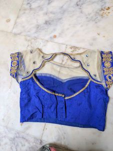Elegant Blue &amp; Gold Embroidered Blouse