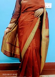 Vintage Orange Patterned Fabric Elegant Saree