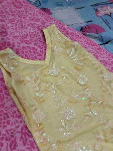 Yellow Net Type Short Kurti
