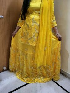 yellow haldi outfit women 2xl sharara
