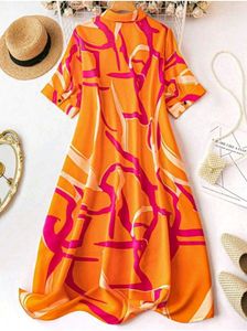 Orange Patterned Shirt Dress