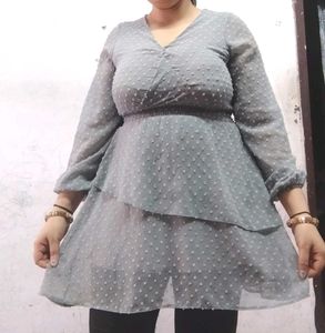 Grey Swiss Dot Tunic Top