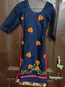 Embroidered Navy Blue Suit With Pajama