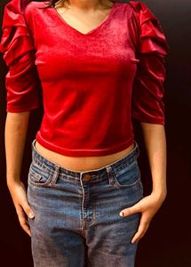 velvet red ruched top