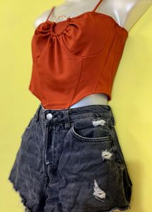 Orange Corset Top &amp; grey short jeans 💗
