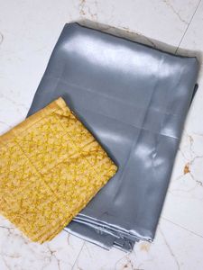 Satin Gray Saree With Blouse Piece