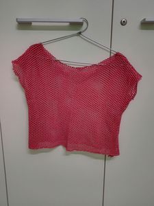 Coral Casual Boat neck crop top