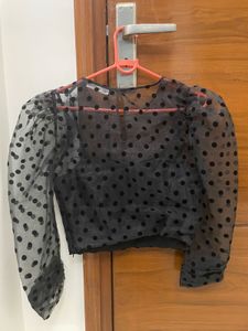 Zara Polka Dot Organza Sheer Top With inner