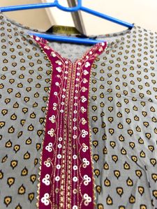 Beautiful GREY Black Magenta Colour Kurta