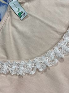 Beige Lace Detail Square Neck Top
