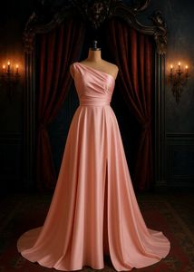 Elegant Peach One-Shoulder Gown