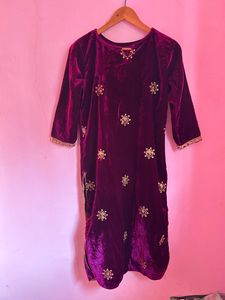 Purple Velvet Kurta Set