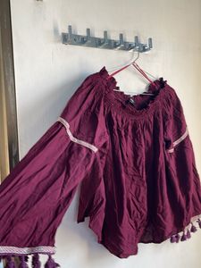 Burgundy Off-Shoulder Blouse