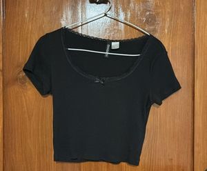 Black Lace Trim Crop Top