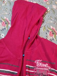 Pink Striped Full Zip Hoodie