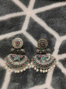 Antique Earrings With Red And Green Stones🪄