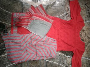 Red &amp; Grey stitched Kurthi Set