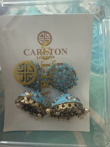 Carlton london Blue Enamel Jhumka Earrings