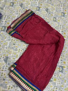 Maroon &amp; Gold Trim Saree