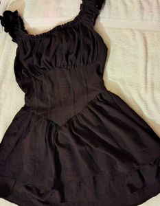 Square Neck Chocolate Brown Dress