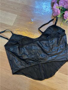 Black Faux Leather Corset Top