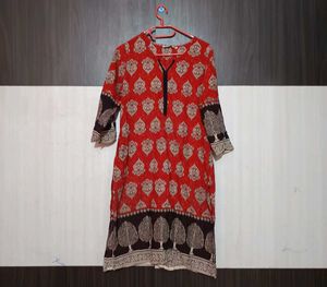 Red Patterned Tunic Kurti Size L
