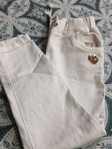 Cream Jeans with Gold Heart Detail