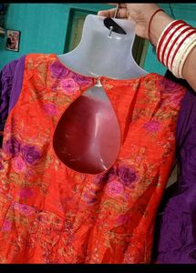 Orange Floral Anarkali Kurta