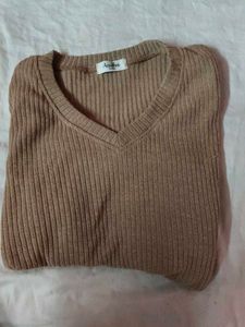 Khaki V Neck Full Sleeve Top