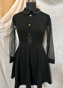 Korean Chic Black Sheer Sleeve Dress