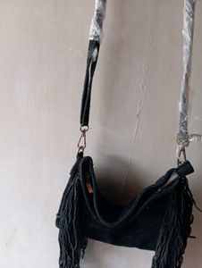 Black Suede Fringe Crossbody Bag