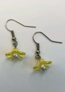 Handmade Beaded Flower Earrings - Yellow