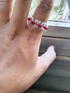 White Red Beaded Ring
