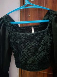Crochet &amp; Sheer Sleeve Top