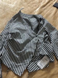 Striped Gray & White Blouse size L( flatwoven)