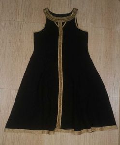 Sleeveless Anarkali-Black With Gold Border