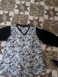 White and Black V-Neck Top