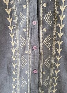 Embroidered Grey Tunic Top