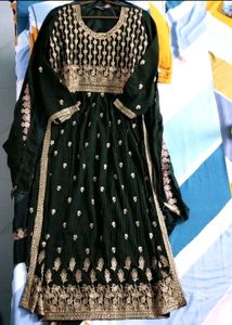 New Olive Party Wear Heavy Embroidered Kurta Set