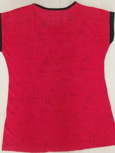 Women Red Colour Longe Wear T Shirt