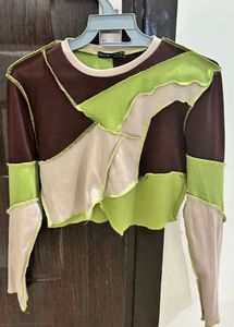 Patchwork Long Sleeve Crop Top