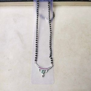 Pure Silver Beautiful Green &amp; Pink CZ Mangalsutra