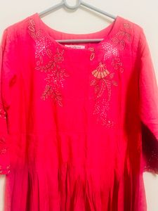 Pink Embroidered Kurti with Dupatta