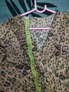 Leopard Print Frill Dress With Wrap Design